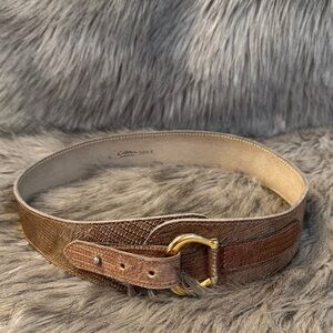 Calderon Elegant Brown Leather Belt with Gold Buckle Size L